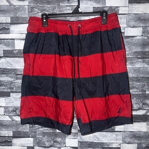 Nautica men’s size M Red and Black Wide Stripe Swim Trunks